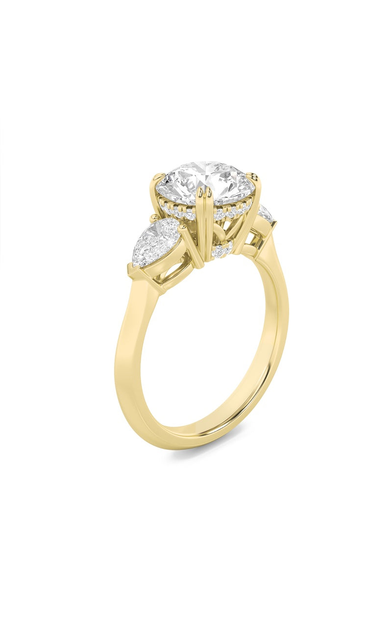 3CTW Round Shaped Lab Grown Diamond (F/VS) Three Stone Hidden Halo Ring in 14K Gold