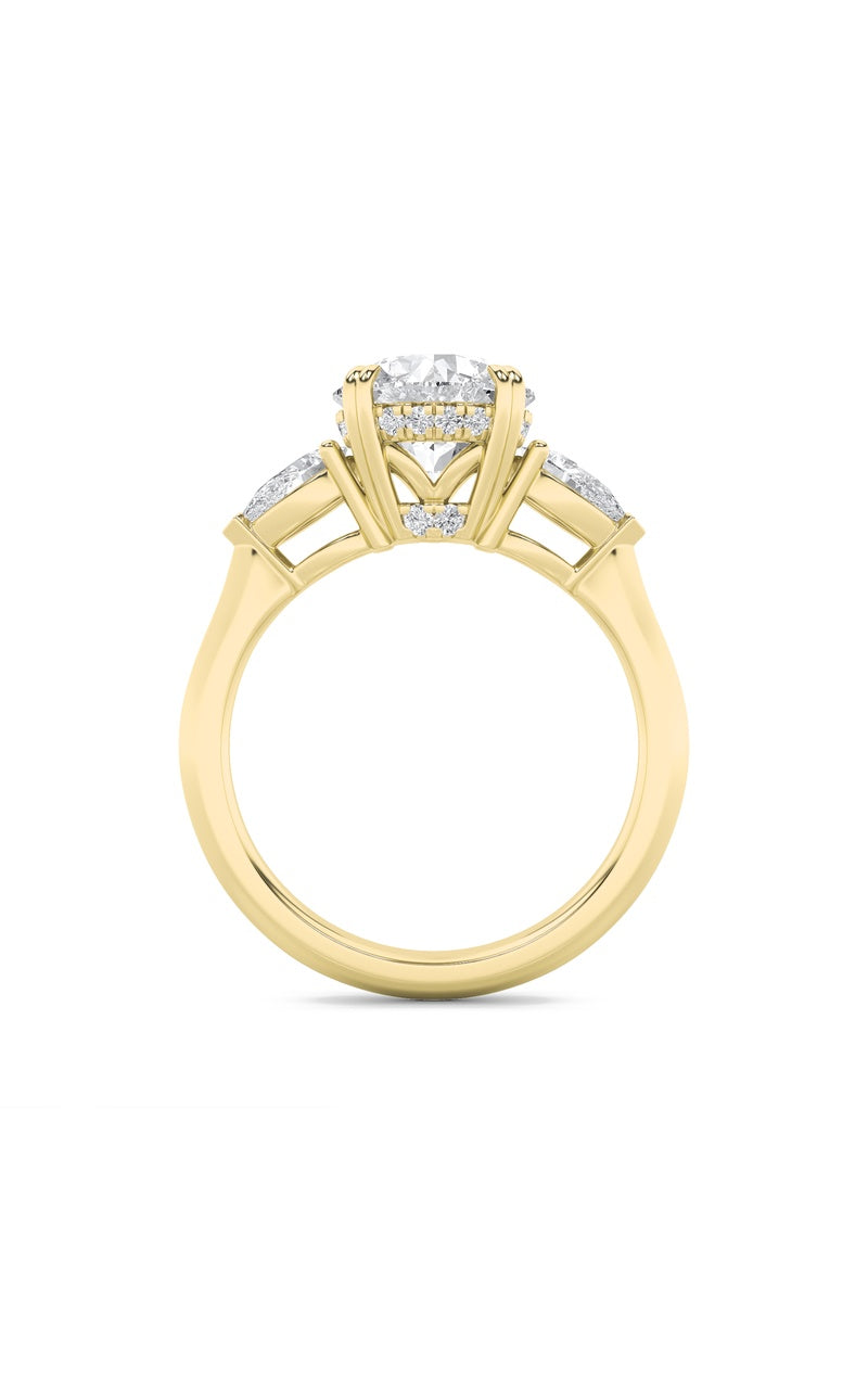 3Cttw Round Shaped Lab Grown Diamond (F/VS) ThreeStone Hidden Halo Ring in 14K Gold