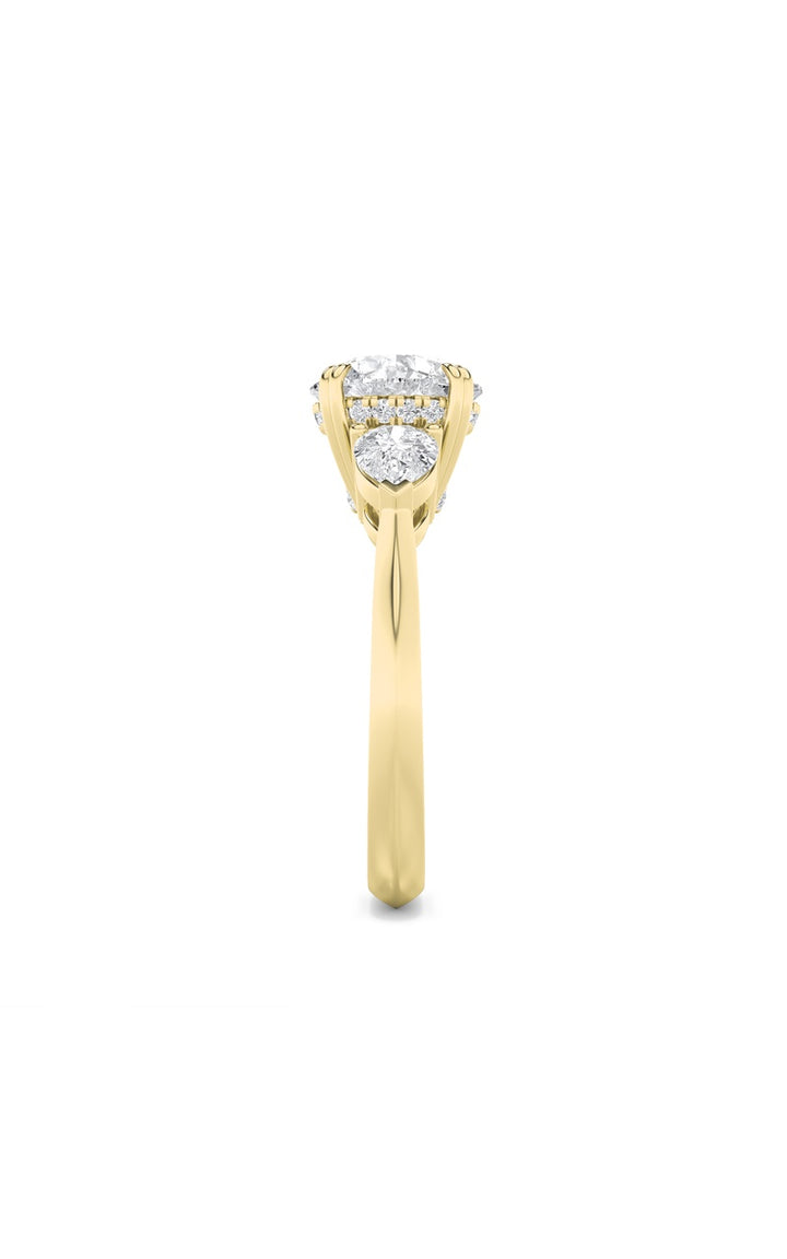 3Cttw Round Shaped Lab Grown Diamond (F/VS) ThreeStone Hidden Halo Ring in 14K Gold