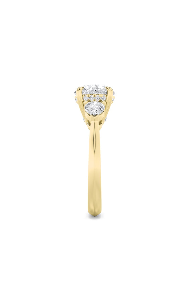 3CTW Round Shaped Lab Grown Diamond (F/VS) Three Stone Hidden Halo Ring in 14K Gold
