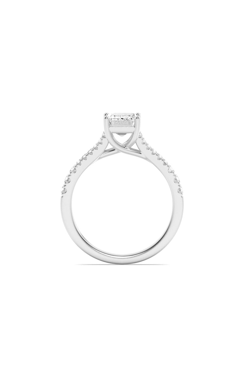 2CTW Emerald Shaped Lab Grown Diamond (F/VS) Split Shank Trellis Engagement Ring in 14K Gold