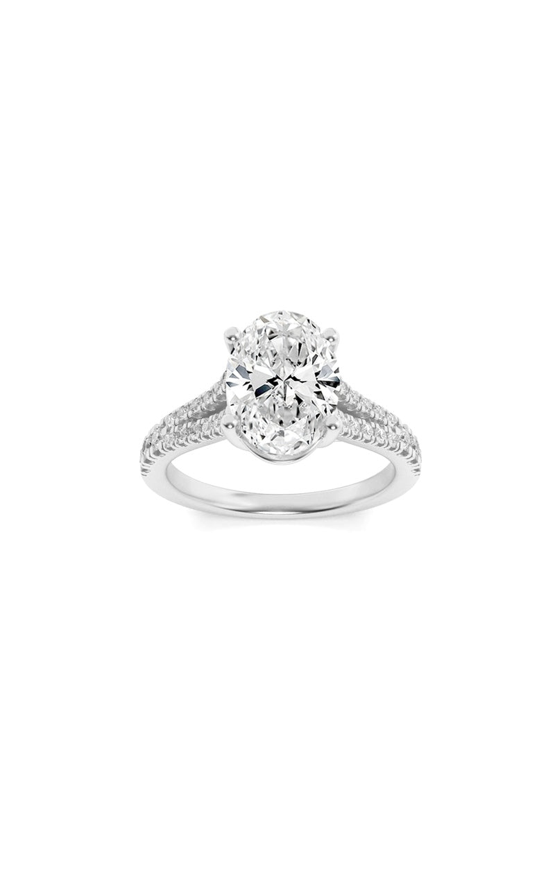 2Cttw Oval Shaped Lab Grown Diamond (F/VS) Split Shank Trellis Engagement Ring in 14K Gold