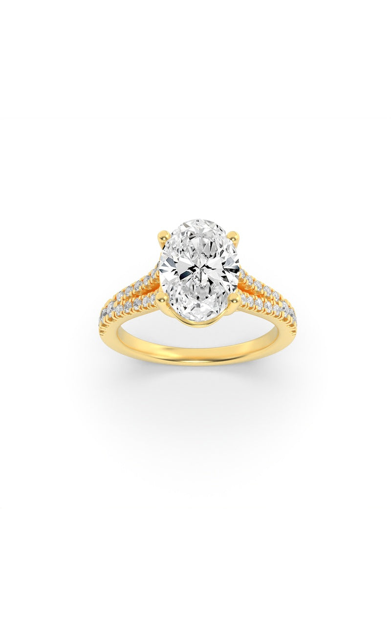 2Cttw Oval Shaped Lab Grown Diamond (F/VS) Split Shank Trellis Engagement Ring in 14K Gold