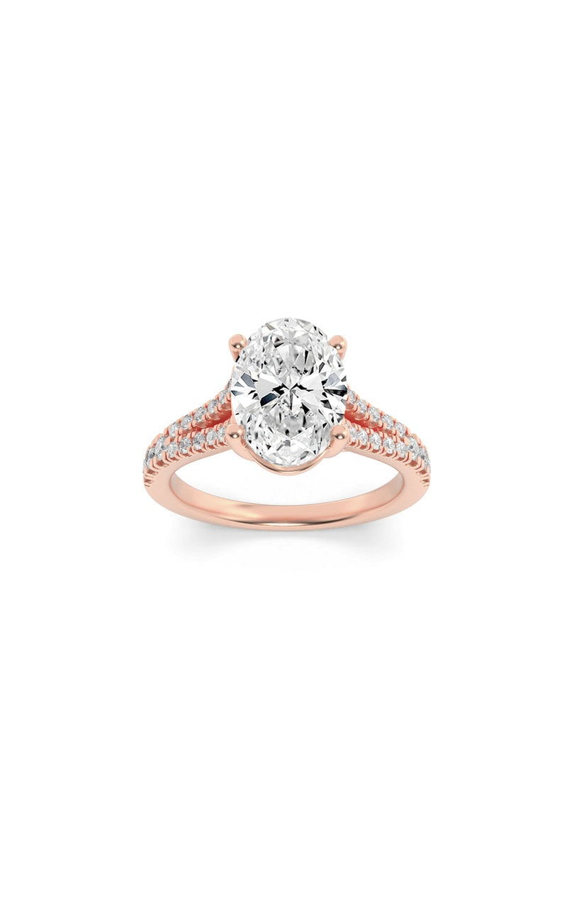 2Cttw Oval Shaped Lab Grown Diamond (F/VS) Split Shank Trellis Engagement Ring in 14K Gold