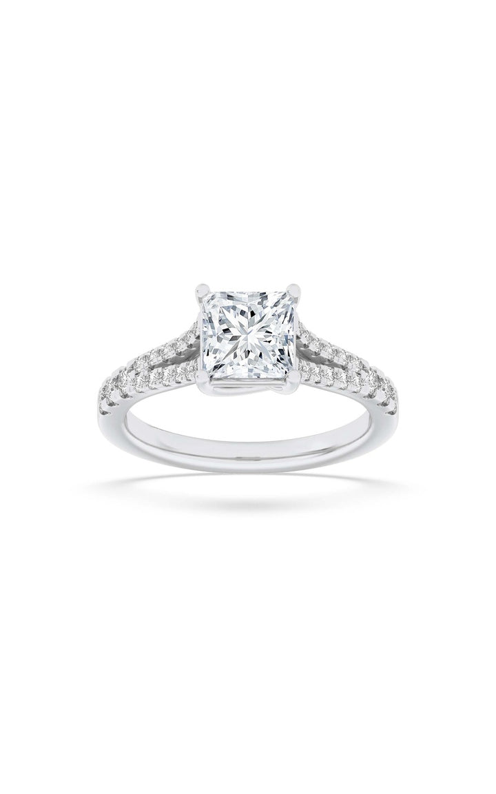 2Cttw Princess Shaped Lab Grown Diamond (F/VS) Split Shank Trellis Engagement Ring in 14K Gold