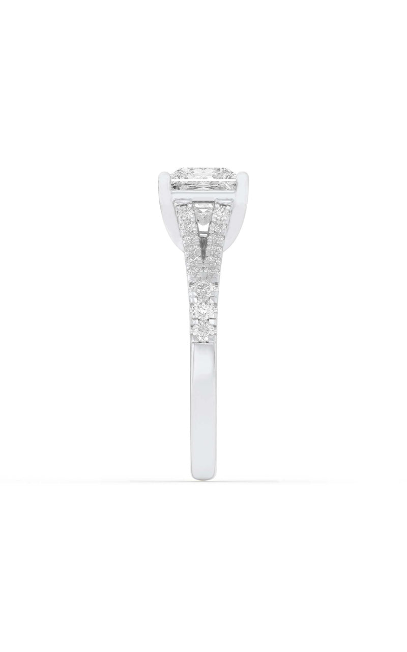 2CTW Princess Shaped Lab Grown Diamond (F/VS) Split Shank Trellis Engagement Ring in 14K Gold
