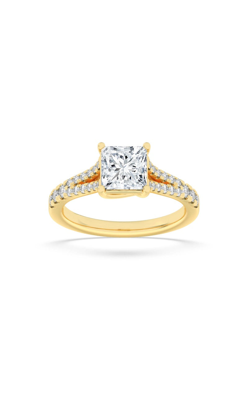 2Cttw Princess Shaped Lab Grown Diamond (F/VS) Split Shank Trellis Engagement Ring in 14K Gold