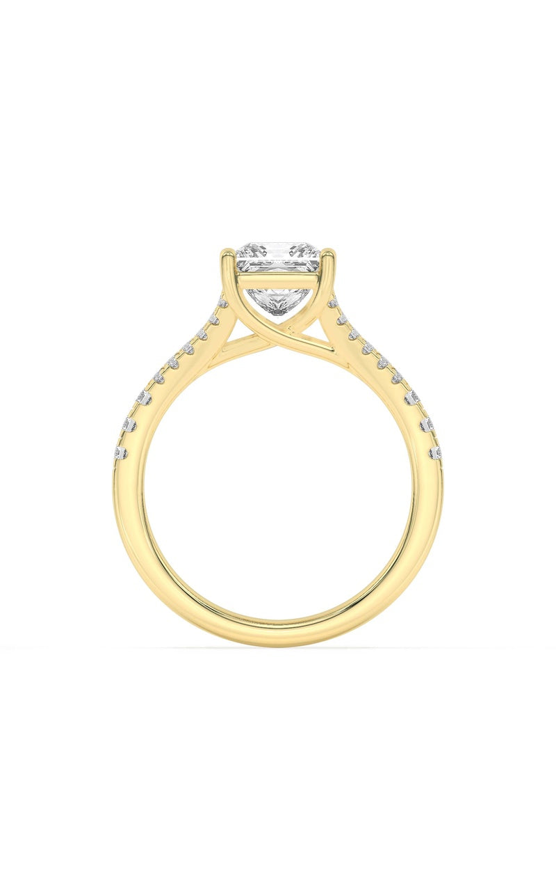 2Cttw Princess Shaped Lab Grown Diamond (F/VS) Split Shank Trellis Engagement Ring in 14K Gold