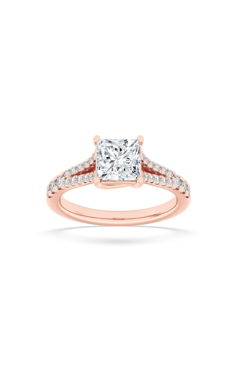 2Cttw Princess Shaped Lab Grown Diamond (F/VS) Split Shank Trellis Engagement Ring in 14K Gold