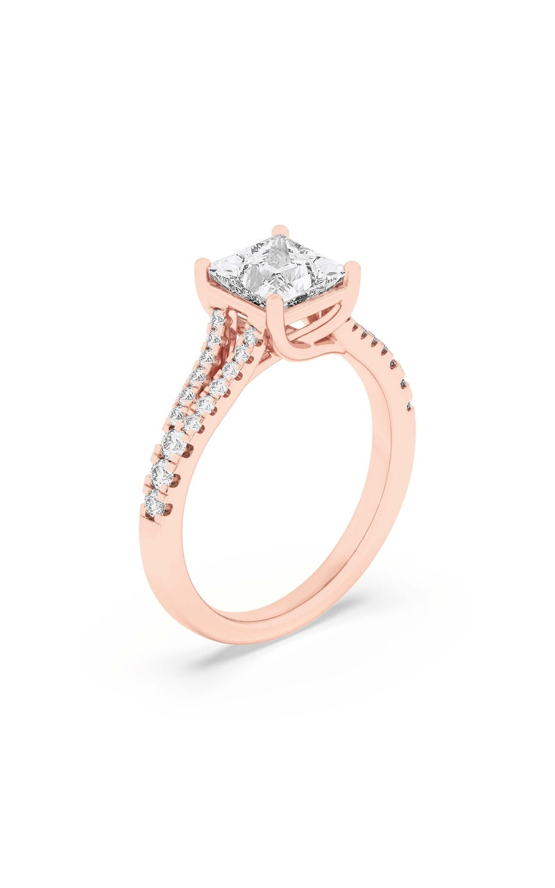 2CTW Princess Shaped Lab Grown Diamond (F/VS) Split Shank Trellis Engagement Ring in 14K Gold