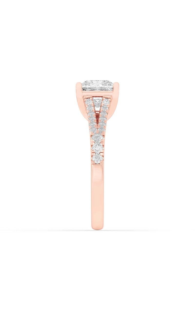 2CTW Princess Shaped Lab Grown Diamond (F/VS) Split Shank Trellis Engagement Ring in 14K Gold