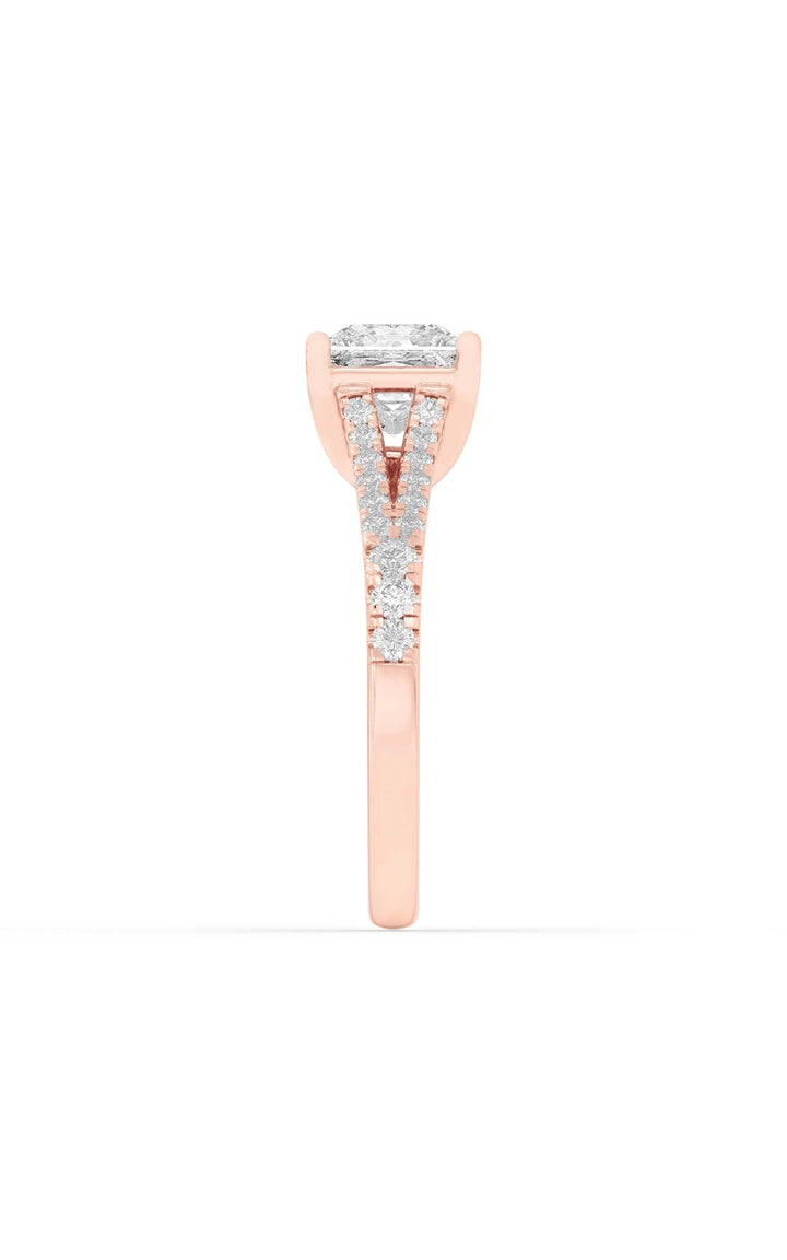 2CTW Princess Shaped Lab Grown Diamond (F/VS) Split Shank Trellis Engagement Ring in 14K Gold