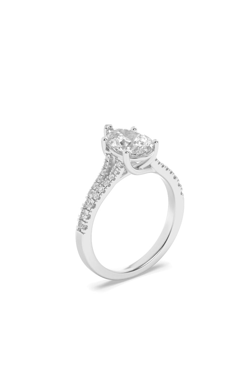2CTW Pear Shaped Lab Grown Diamond (F/VS) Split Shank Trellis Engagement Ring in 14K Gold