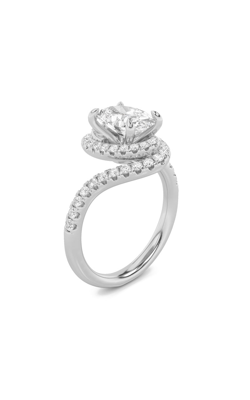 2CTW Oval Shaped Lab Grown Diamond (F/VS) Swirl Accented Engagement Ring in 14K Gold