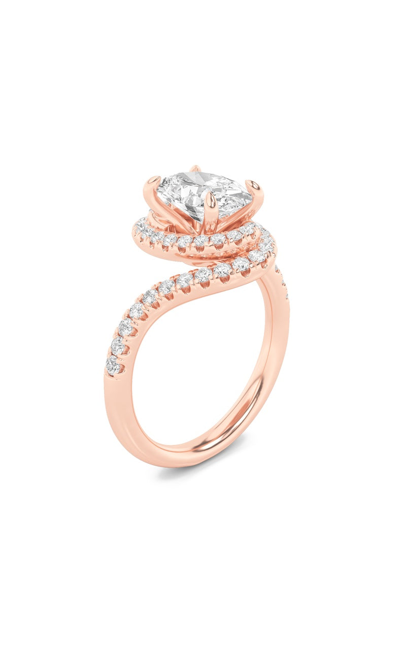 2CTW Oval Shaped Lab Grown Diamond (F/VS) Swirl Accented Engagement Ring in 14K Gold