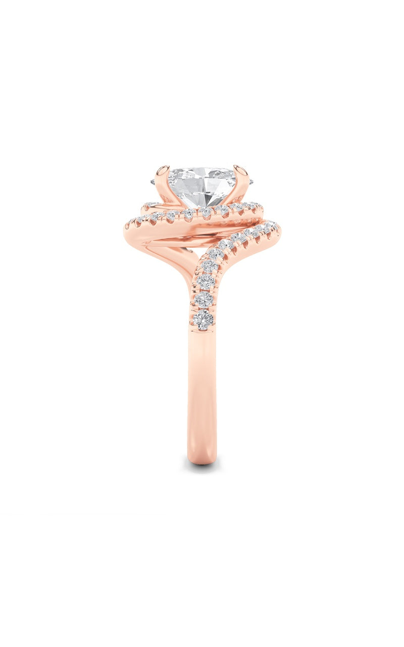 2CTW Oval Shaped Lab Grown Diamond (F/VS) Swirl Accented Engagement Ring in 14K Gold