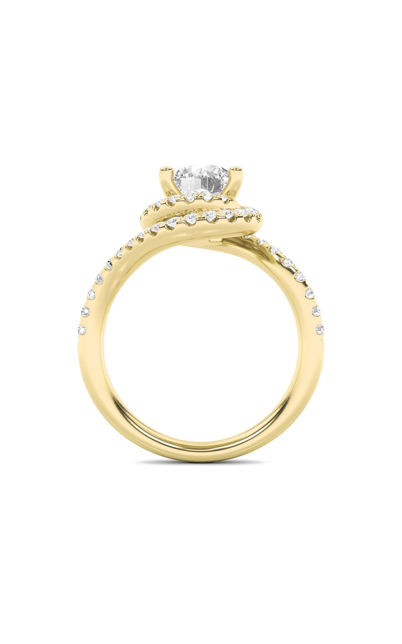 2CTW Round Shaped Lab Grown Diamond (F/VS) Swirl Accented Engagement Ring in 14K Gold, 14K Yellow Gold