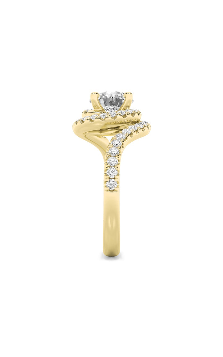 2CTW Round Shaped Lab Grown Diamond (F/VS) Swirl Accented Engagement Ring in 14K Gold