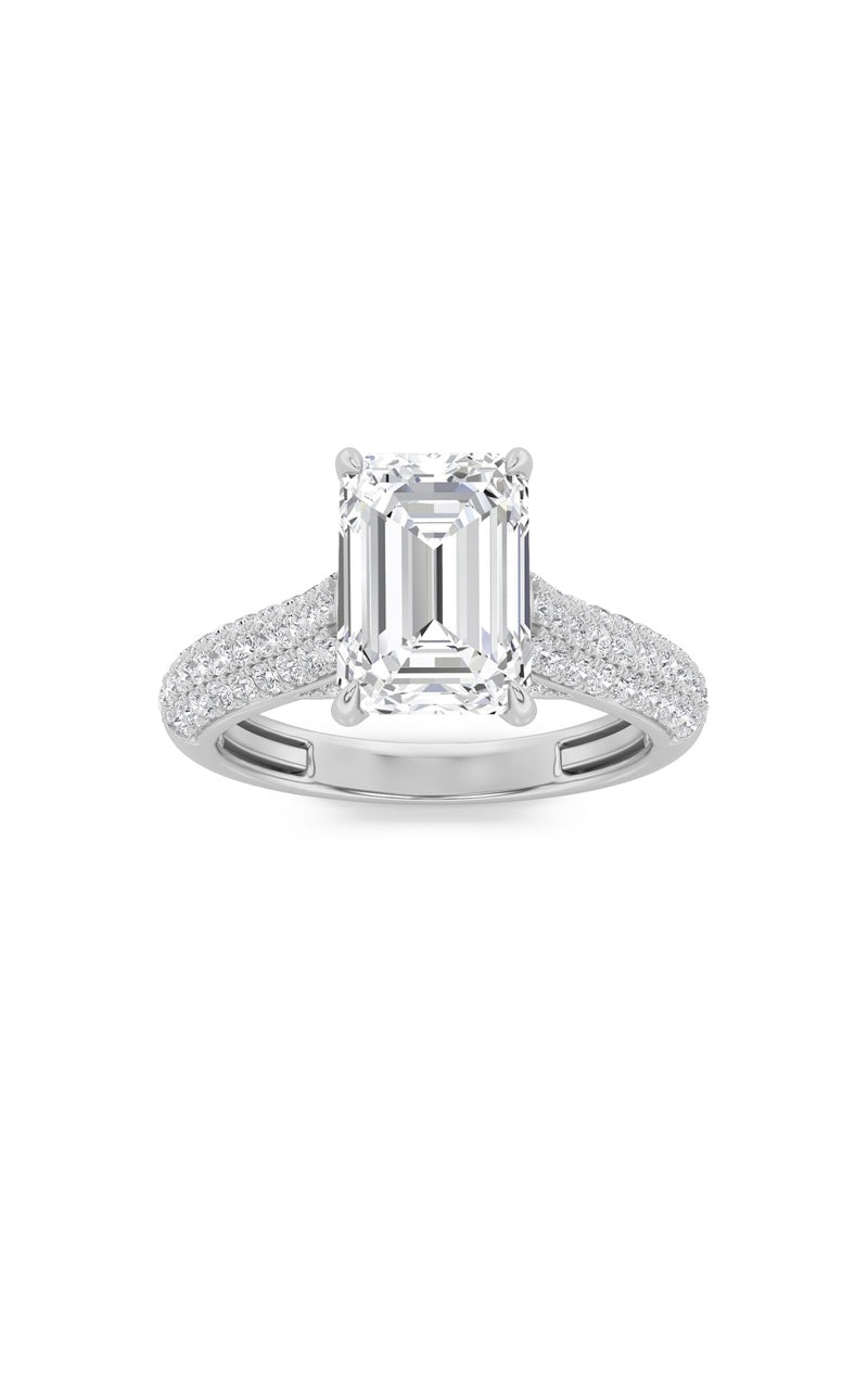 2.5CTW Emerald Shaped Lab Grown Diamond (F/VS) Hidden Halo Accented Engagement Ring in 14K Gold