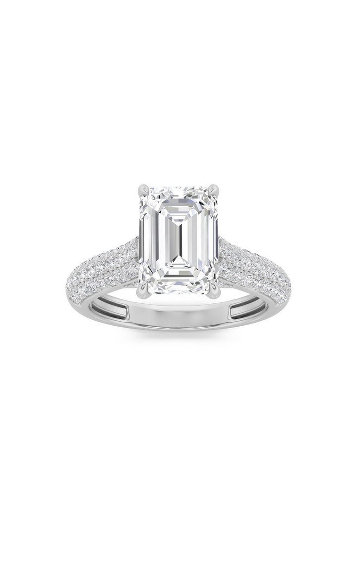 2.5CTW Emerald Shaped Lab Grown Diamond (F/VS) Hidden Halo Accented Engagement Ring in 14K Gold
