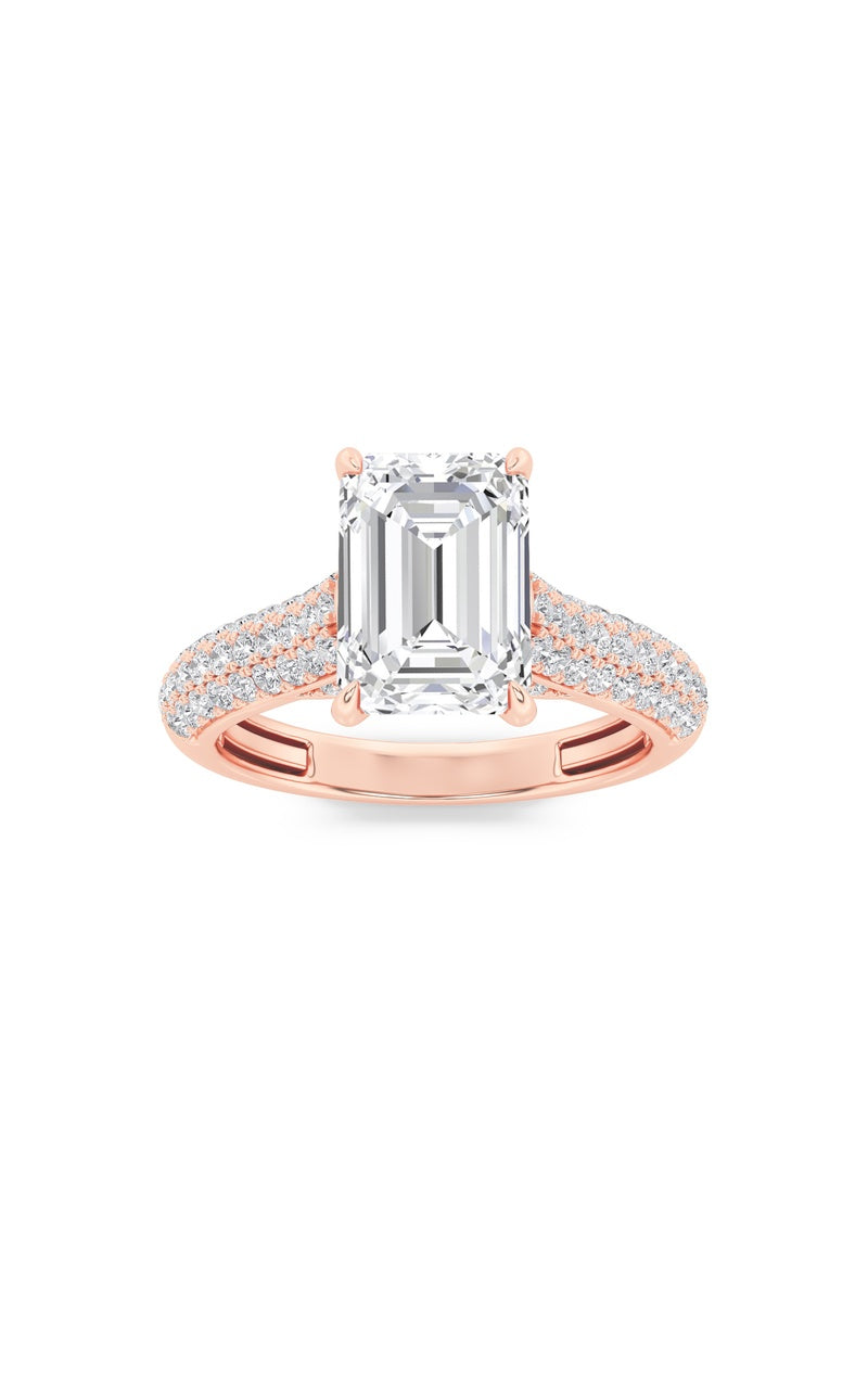 2.5CTW Emerald Shaped Lab Grown Diamond (F/VS) Hidden Halo Accented Engagement Ring in 14K Gold