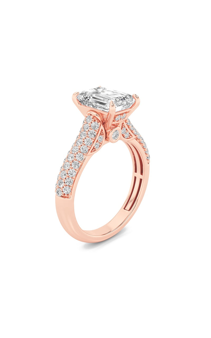 2.5CTW Emerald Shaped Lab Grown Diamond (F/VS) Hidden Halo Accented Engagement Ring in 14K Gold