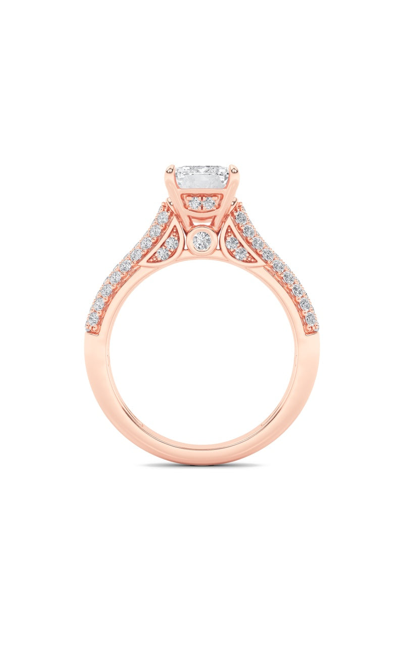 2.5CTW Emerald Shaped Lab Grown Diamond (F/VS) Hidden Halo Accented Engagement Ring in 14K Gold
