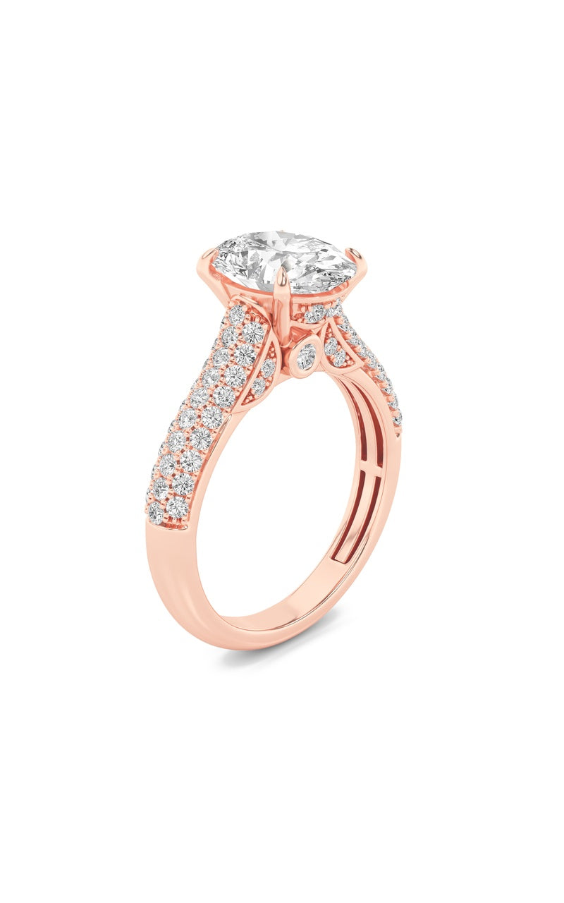 1.5CTW Oval Shaped Lab Grown Diamond (F/VS) Hidden Halo Accented Engagement Ring in 14K Gold