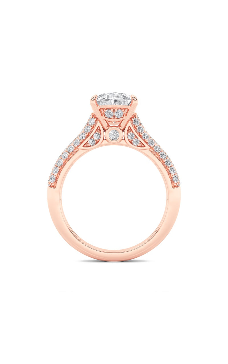 1.5CTW Oval Shaped Lab Grown Diamond (F/VS) Hidden Halo Accented Engagement Ring in 14K Gold