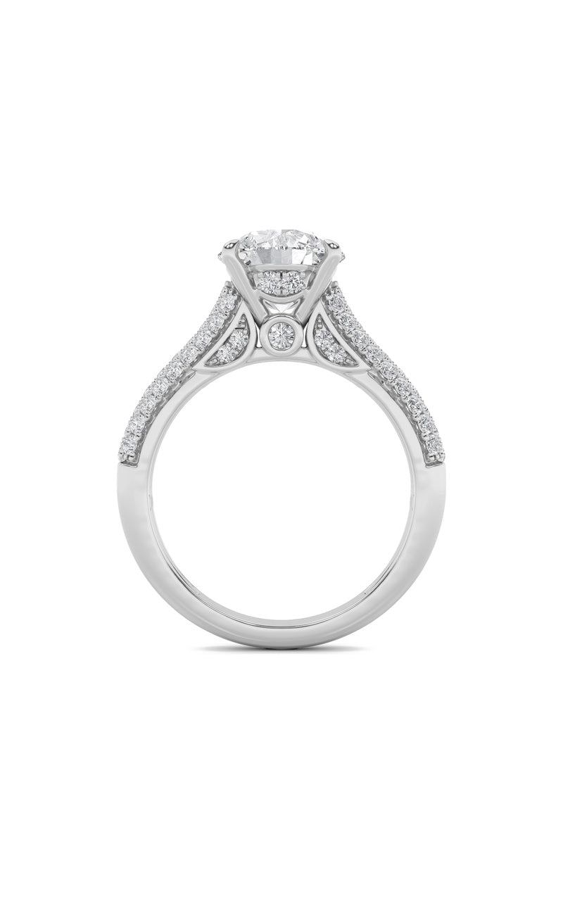 1.5Cttw Round Shaped Lab Grown Diamond (F/VS) Hidden Halo Accented Engagement Ring in 14K Gold