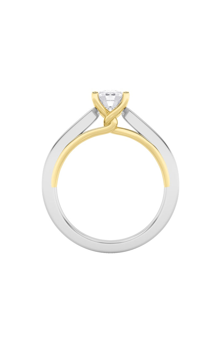 1CTW Elongated Cushion Shaped Lab Grown Diamond (F/VS) Two Tone Twisted Basket Cathedral Shank Solitaire Ring in 14K Gold