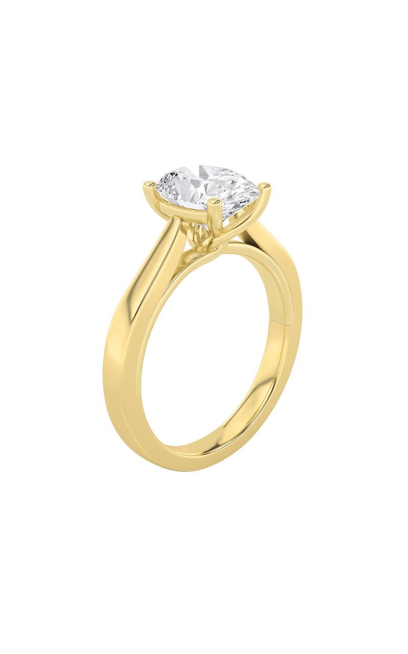 3CTW Oval Shaped Lab Grown Diamond (G/VS) Twisted Basket Cathedral Shank Solitaire Ring in 14K Gold