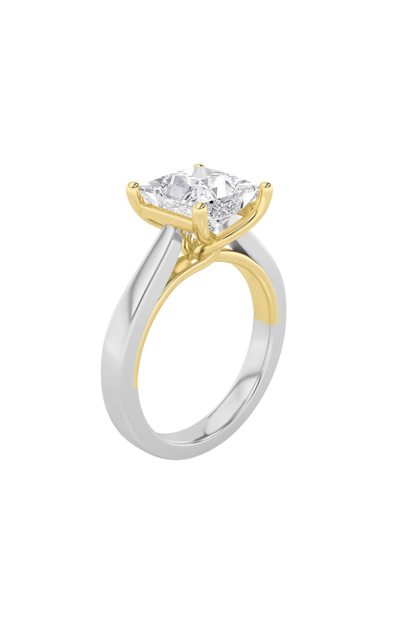 1CTW Princess Shaped Lab Grown Diamond (F/VS) Two Tone Twisted Basket Cathedral Shank Solitaire Ring in 14K Gold