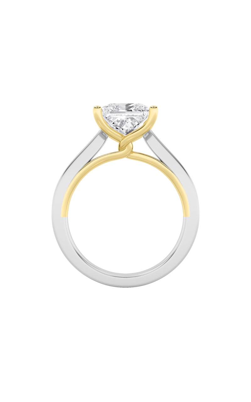 1CTW Princess Shaped Lab Grown Diamond (F/VS) Two Tone Twisted Basket Cathedral Shank Solitaire Ring in 14K Gold