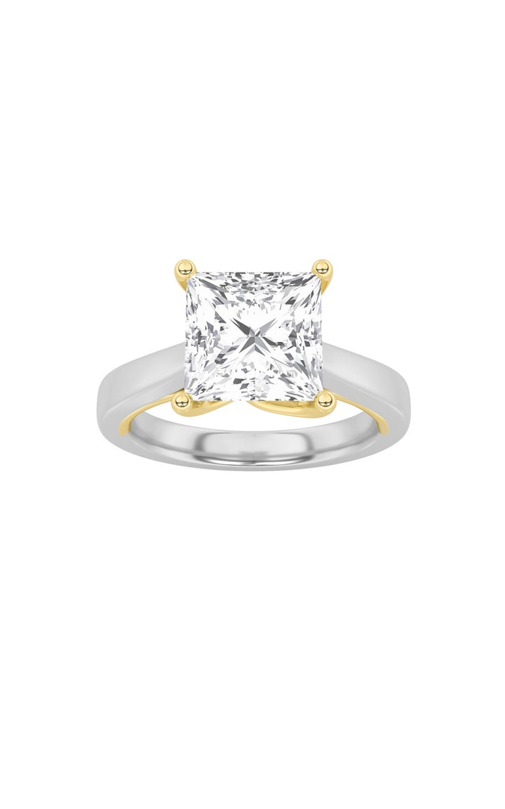 2CTW Princess Shaped Lab Grown Diamond (F/VS) Two Tone Twisted Basket Cathedral Shank Solitaire Ring in 14K Gold