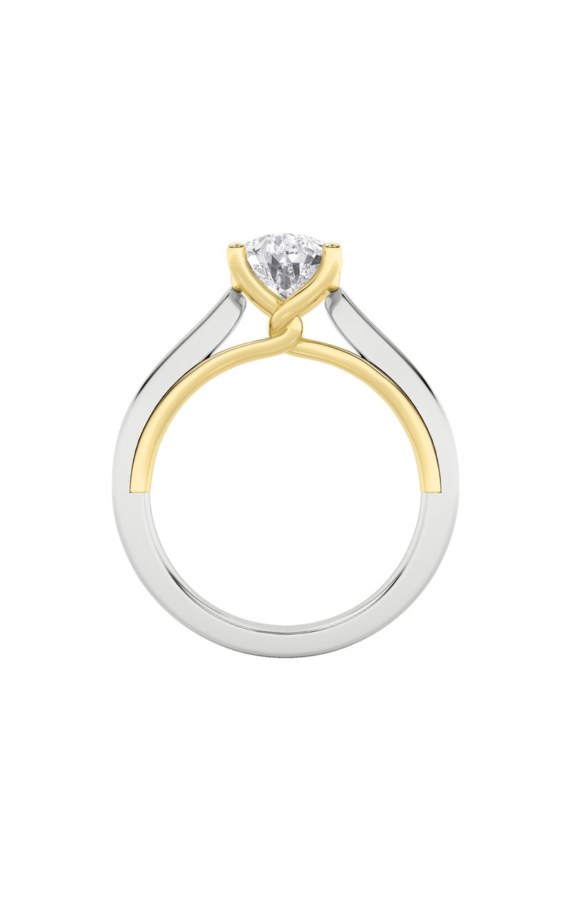1Cttw Pear Shaped Lab Grown Diamond (F/VS) Two Tone Twisted Basket Cathedral Shank Solitaire Ring in14K Gold