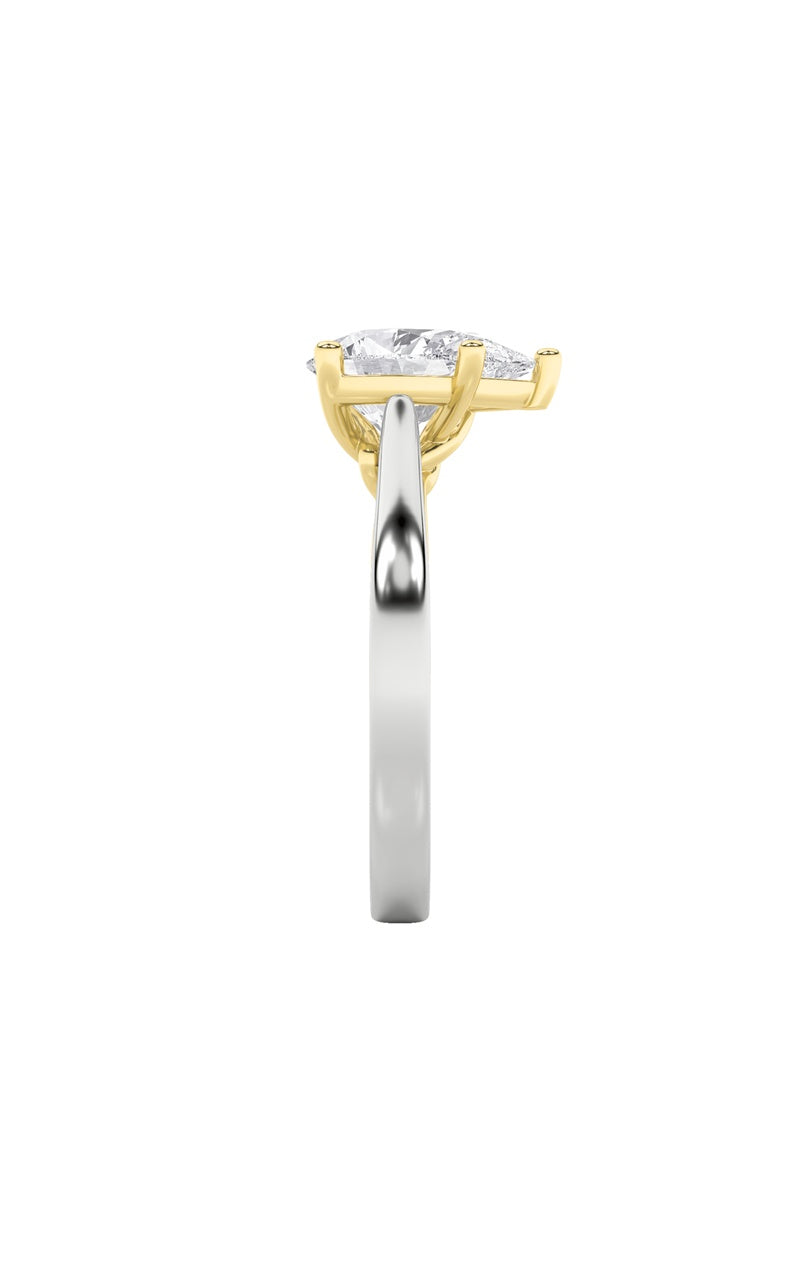 2CTW Pear Shaped Lab Grown Diamond (F/VS) Two Tone Twisted Basket Cathedral Shank Solitaire Ring in 14K Gold