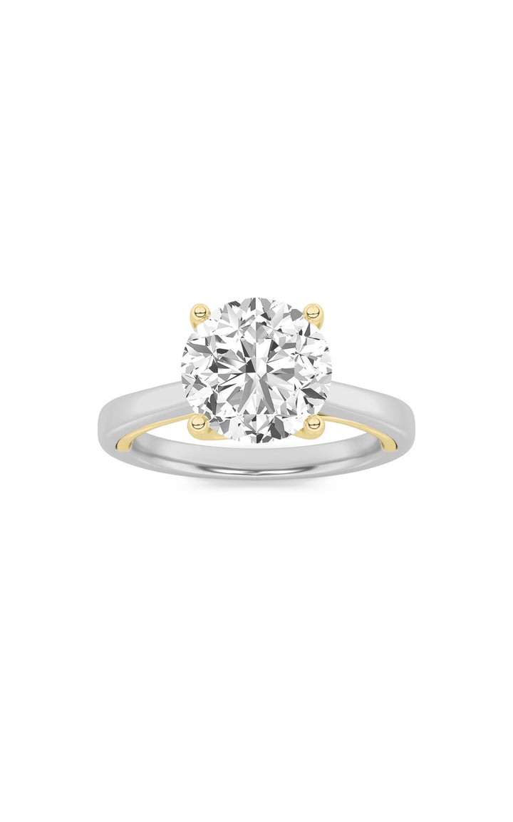 2CTW Round Shaped Lab Grown Diamond (F/VS) Two Tone Twisted Basket Cathedral Shank Solitaire Ring in 14K Gold