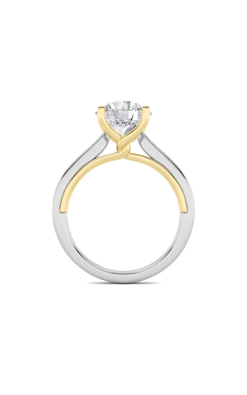 2CTW Round Shaped Lab Grown Diamond (F/VS) Two Tone Twisted Basket Cathedral Shank Solitaire Ring in 14K Gold
