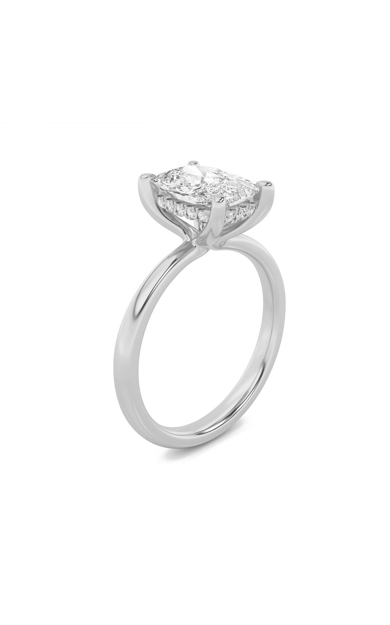 2.5Cttw Elongated Cushion Shaped Lab Grown Diamond(G/VS) Hidden Halo Petite Shank Ring in 14K Gold