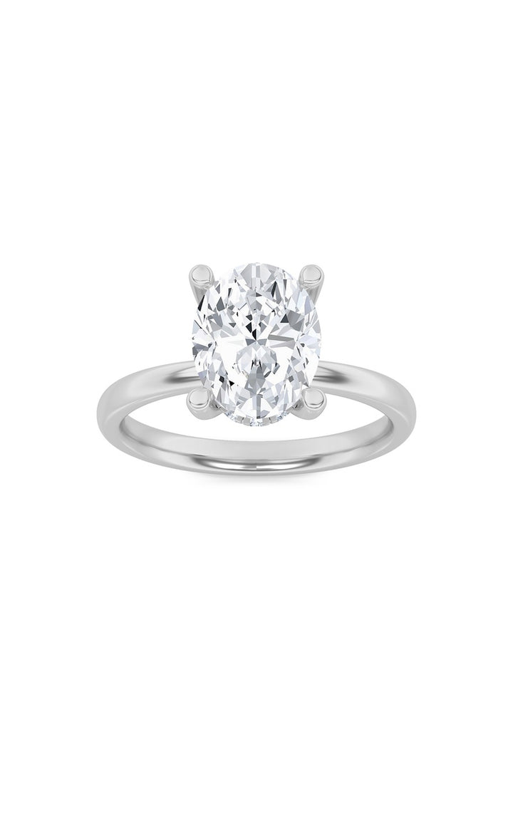 2CTW Oval Shaped Lab Grown Diamond (F/VS) Hidden Halo Petite Shank Ring in 14K Gold