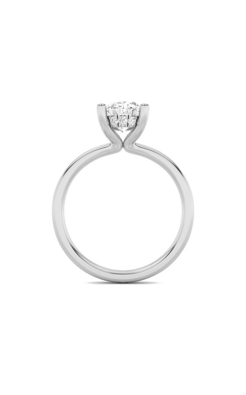 2CTW Oval Shaped Lab Grown Diamond (F/VS) Hidden Halo Petite Shank Ring in 14K Gold