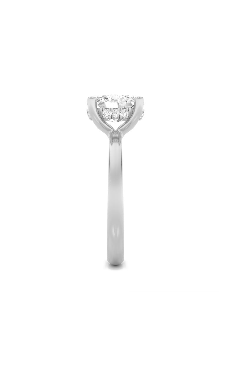 2CTW Oval Shaped Lab Grown Diamond (F/VS) Hidden Halo Petite Shank Ring in 14K Gold