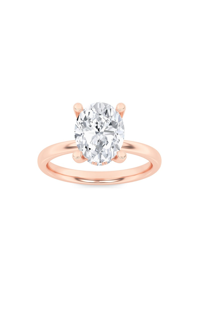 2Cttw Oval Shaped Lab Grown Diamond (F/VS) HiddenHalo Petite Shank Ring in 14K Gold