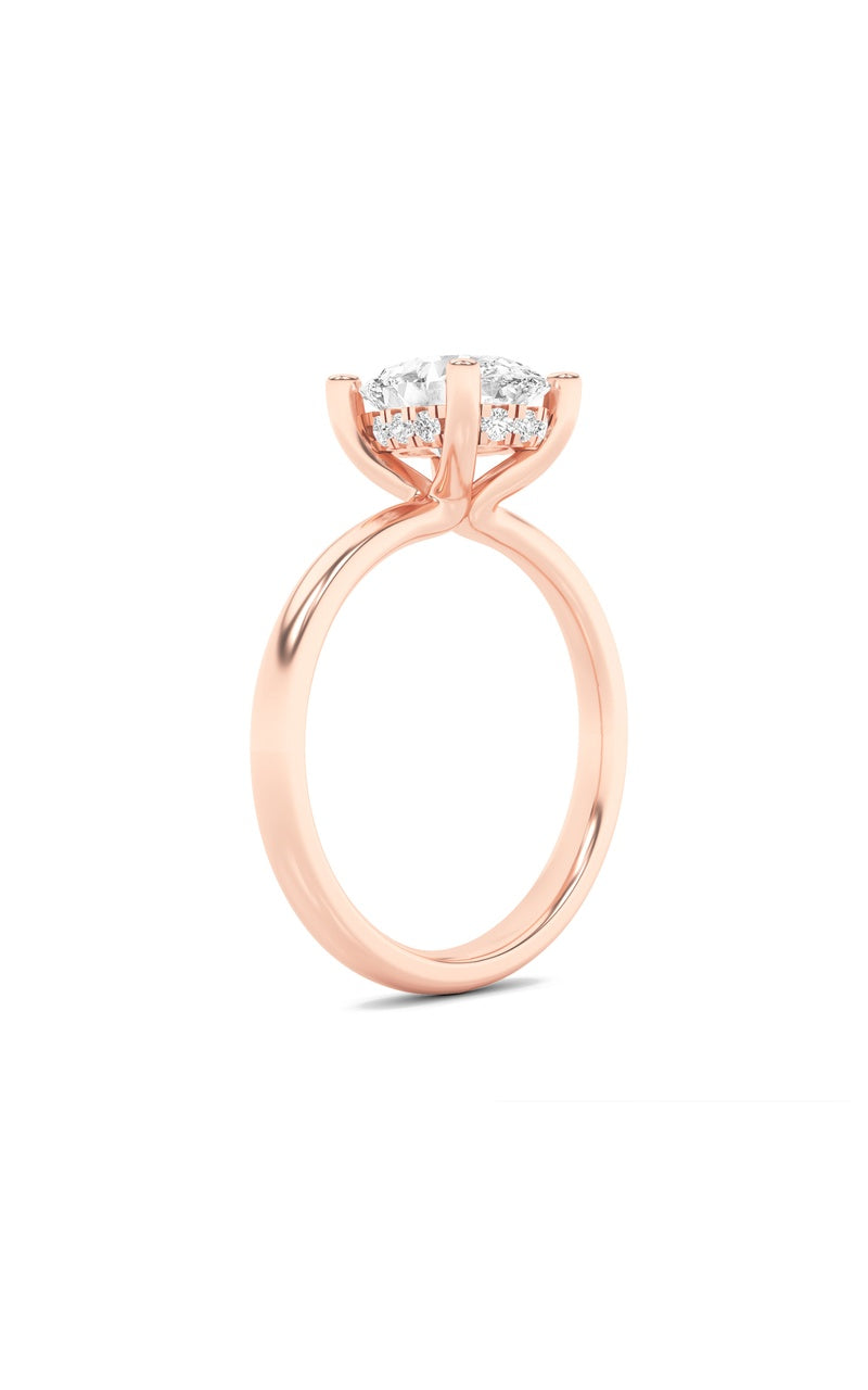 2CTW Oval Shaped Lab Grown Diamond (F/VS) Hidden Halo Petite Shank Ring in 14K Gold