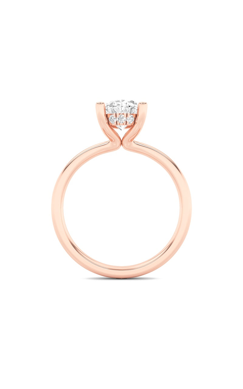 2Cttw Oval Shaped Lab Grown Diamond (F/VS) HiddenHalo Petite Shank Ring in 14K Gold