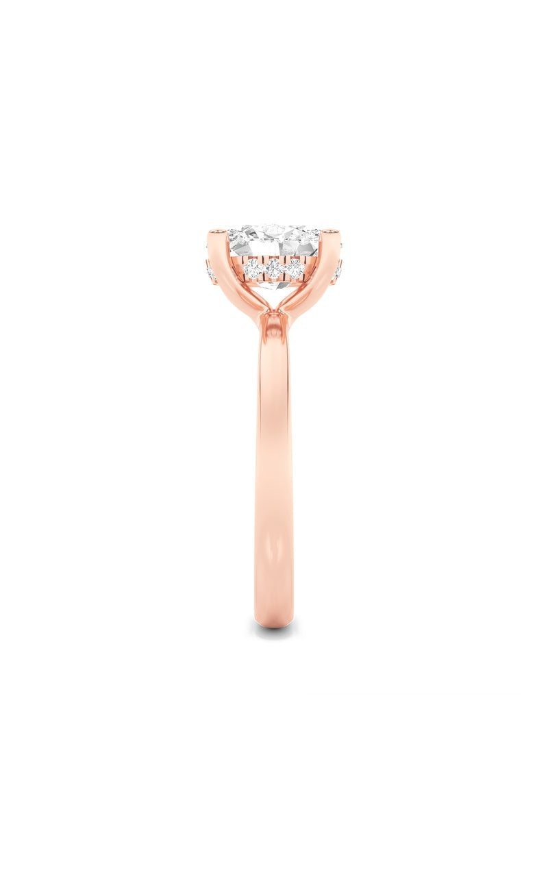 2CTW Oval Shaped Lab Grown Diamond (F/VS) Hidden Halo Petite Shank Ring in 14K Gold