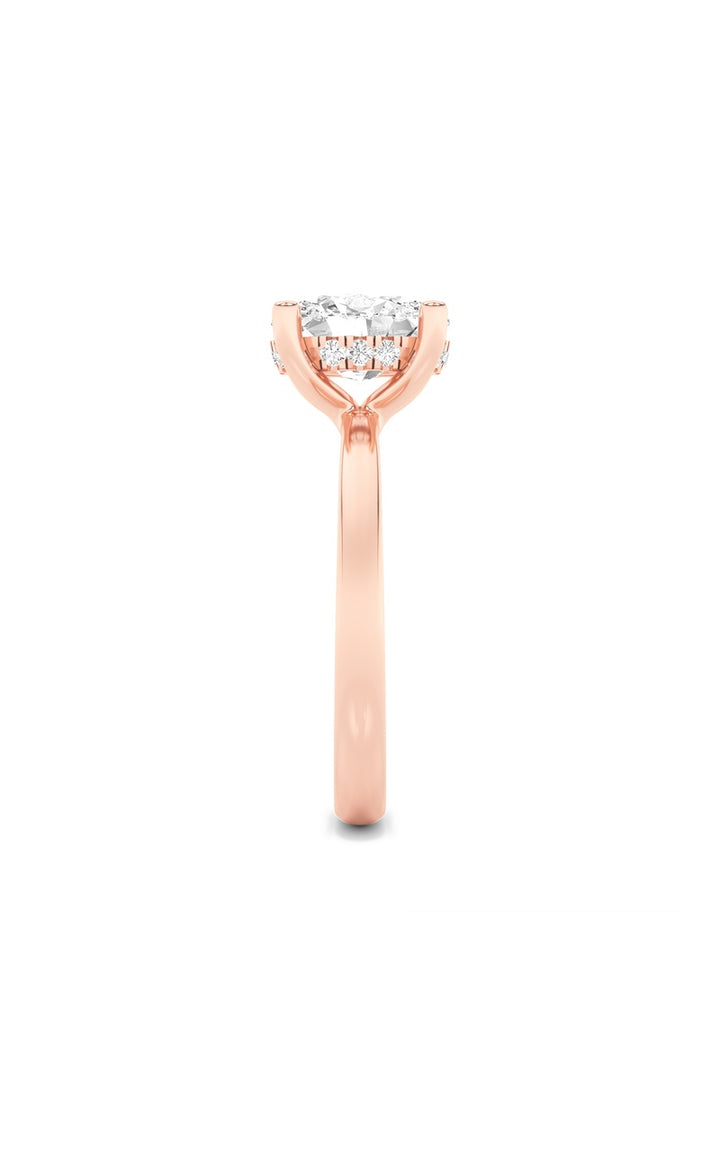 2CTW Oval Shaped Lab Grown Diamond (F/VS) Hidden Halo Petite Shank Ring in 14K Gold