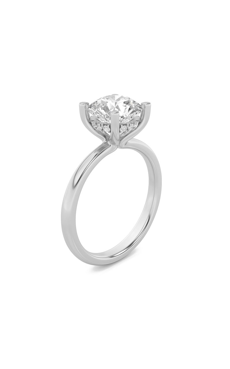 2CTW Round Shaped Lab Grown Diamond (F/VS) Hidden Halo Petite Shank Ring in 14K Gold