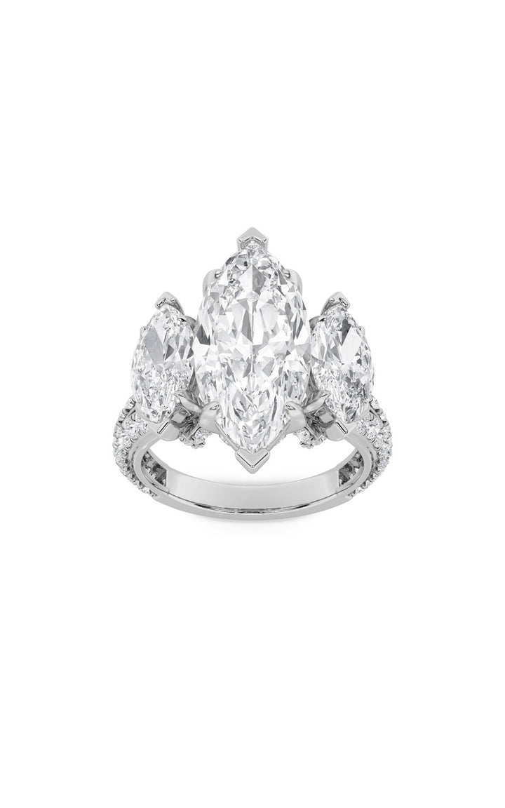 7.75Cttw Marquise Shaped Lab Grown Diamond (F/VS)Bold Statement Accented Ring in 14K Gold